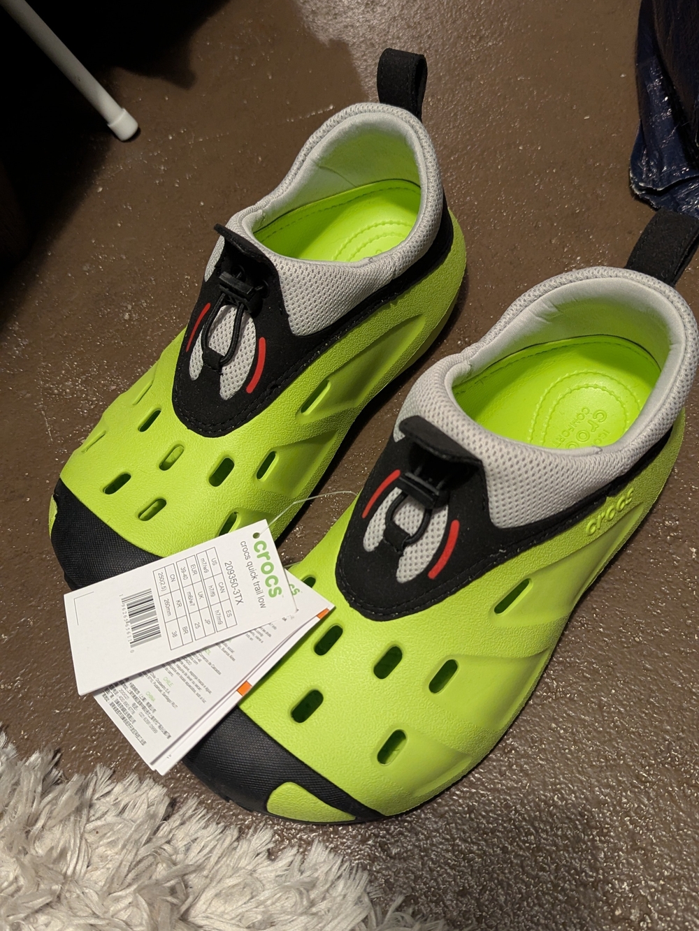 CROCS Neon Green and Black Slip-On Quick Trail Shoes